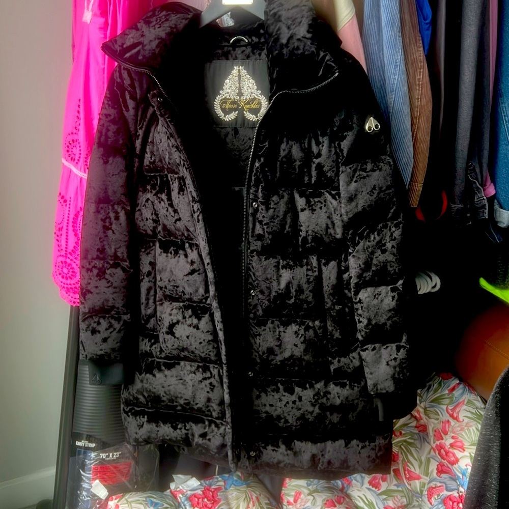 MOOSE KNUCKLES WINTER COAT.HIDDEN HOOD BEAUTIFUL FABRIC. WARM AND WORN ONE TIME.